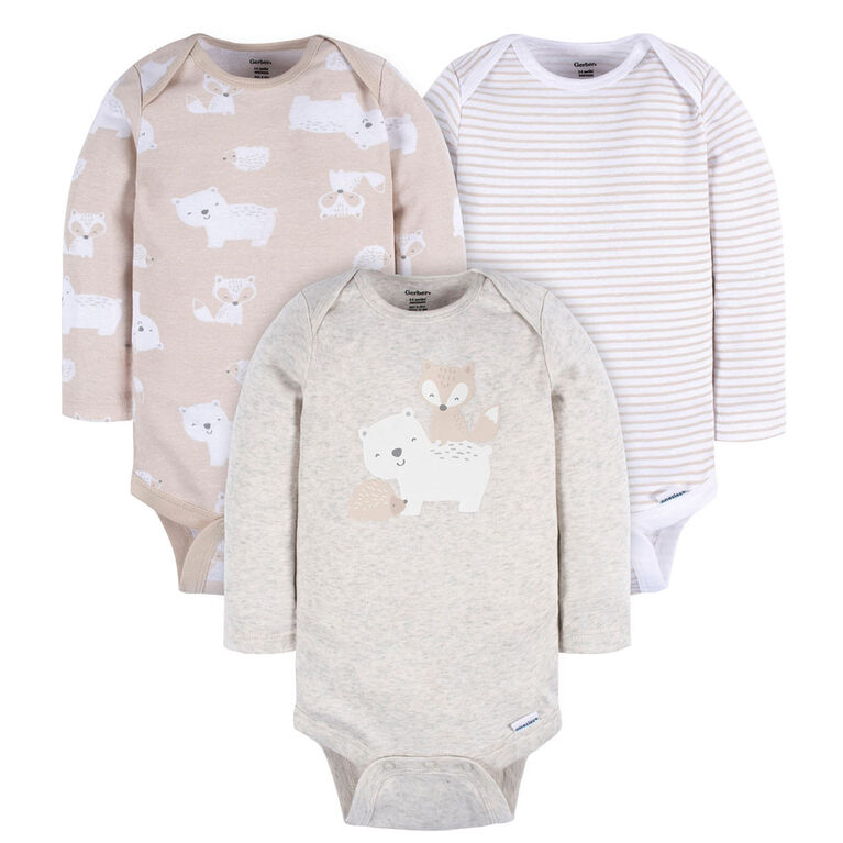 Gerber Childrenswear - 3 pack Long Sleeve Onesies - Fun - 3-6M