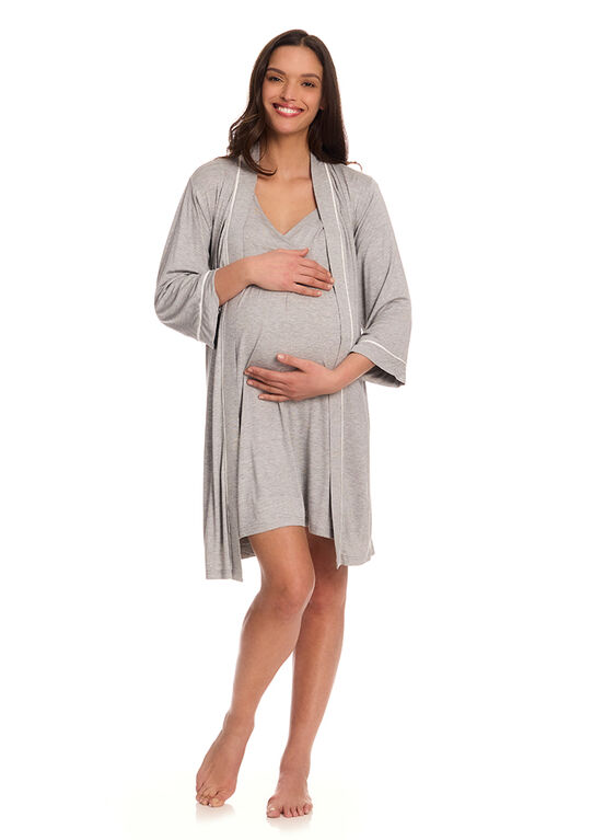 Chloe Rose 2 Piece Maternity & Nursing Robe Set Grey