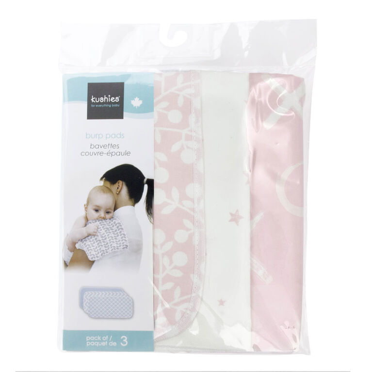 Kushies Baby Burp Pads Flannel 3-Pack - Pink/Grey