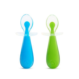 Emballage de 2 cuill&egrave;res d'apprentissage en silicone Gentle Scoop&trade; -- Bleu/Vert