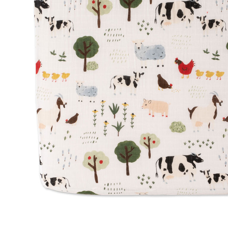 Red Rover - Cotton Muslin Crib Sheet - Family Farm - R Exclusive