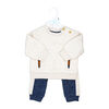 Baby Mode  2 Piece Quilted Jogger Set: Oatmeal Blue 3-6M