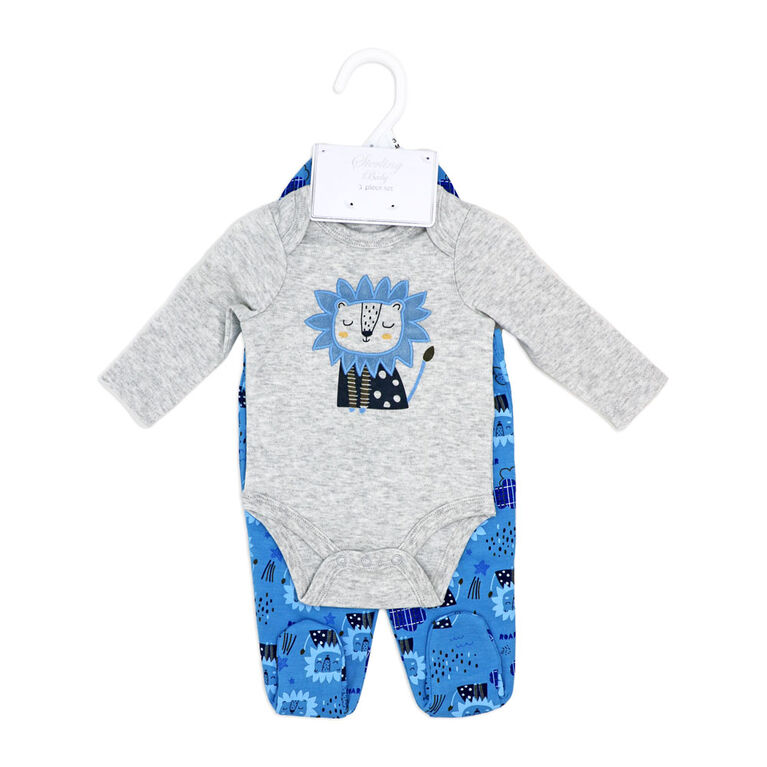 Sterling Baby 3 Piece Footed Set: Blue Lion NB