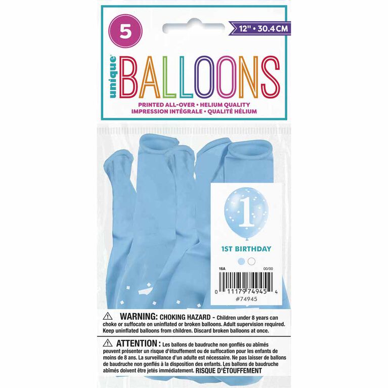 Blue Gingham 1st Birthday 12" Ballons, 5un