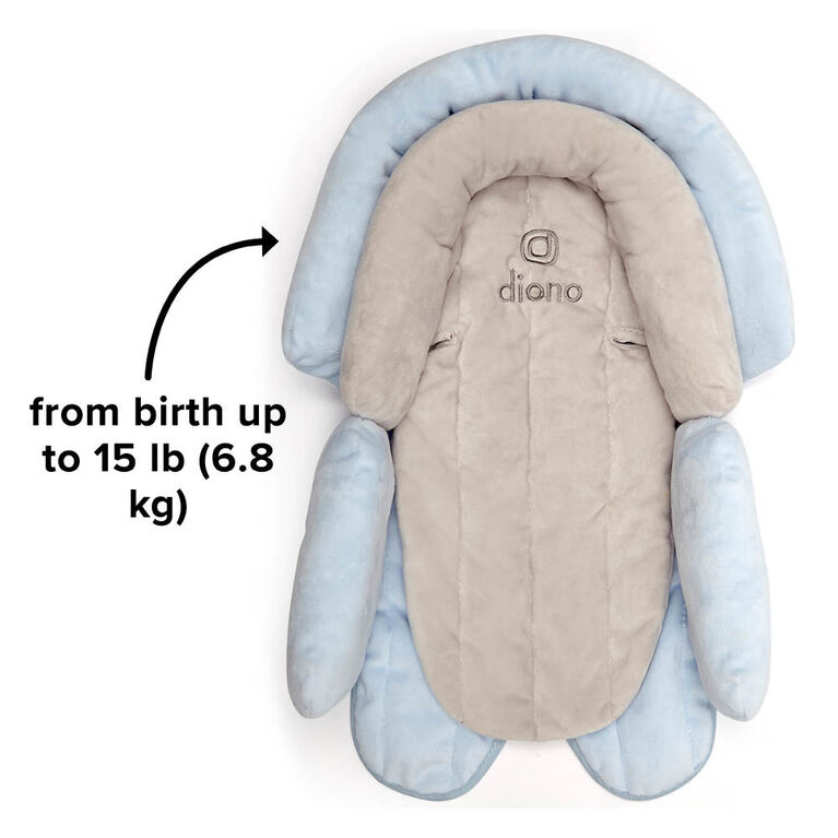 Diono Cuddle Soft 2-in-1 Baby Head Neck Body Support Pillow For Newborn Baby Super Soft Car Seat Insert Cushion, Perfect for Infant Car Seats, Convertible Car Seats, Strollers, Gray/ Blue