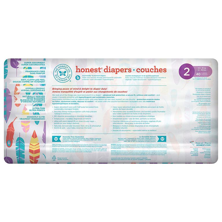 Honest Diapers Size 2 Painted Feathers