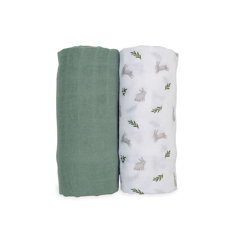 Lulujo - 2 Pack Cotton Muslin Swaddles - Bunny+Fern