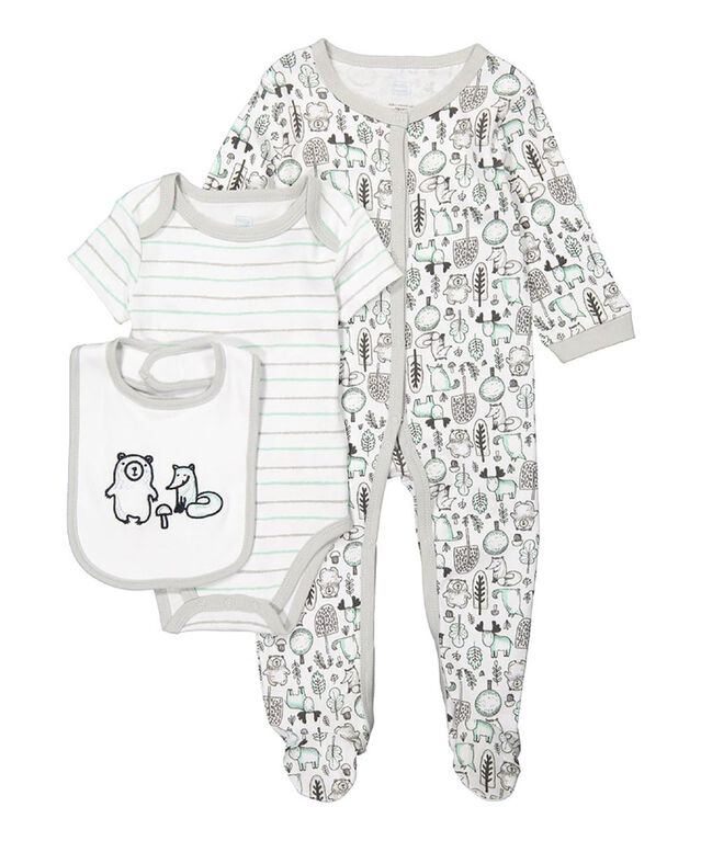 Baby Mode 3 Piece Layette Set Grey Woodland