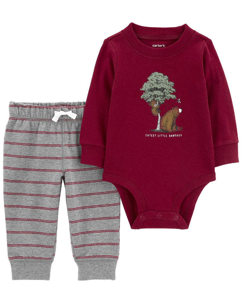 Carter s Two Piece Little Brother Bodysuit Pant Set Red Newborn