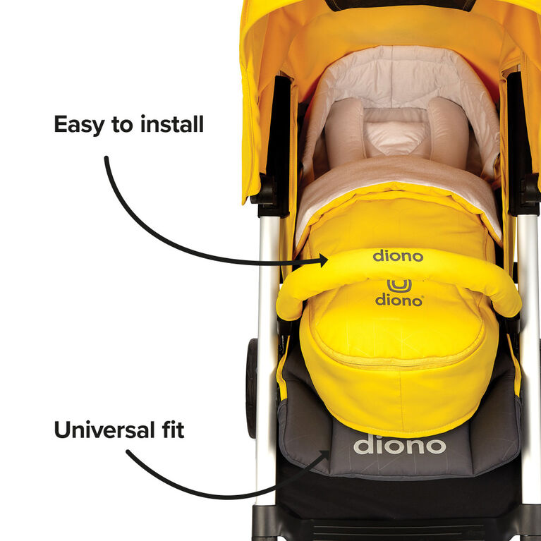 Diono Newborn Pod Stroller Footmuff For Baby, Head Body Support With Temperature Control Inside, Weatherproof, Water Resistant Lining, Universal Fit, Yellow Sulphur