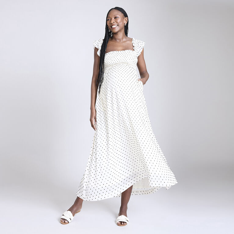 Motherhood Robe Midi Smockée À Manches À Volants