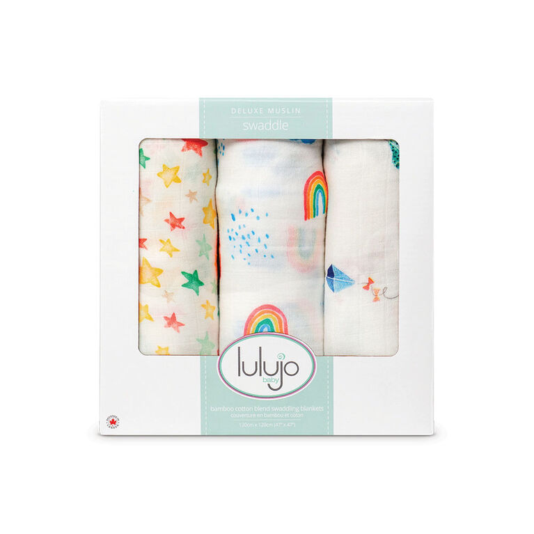 Lulujo - 3Pk Bambou  Swaddle - Haut Dans Le Ciel