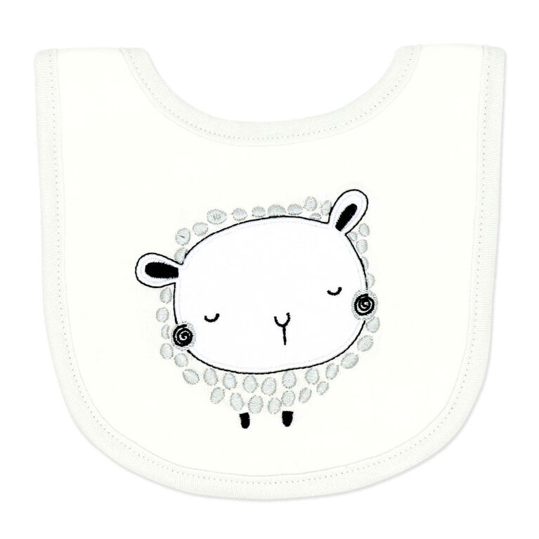 Baby Mode 2 Piece Sleeper with Bib Set: Grey Sheep 6-9M