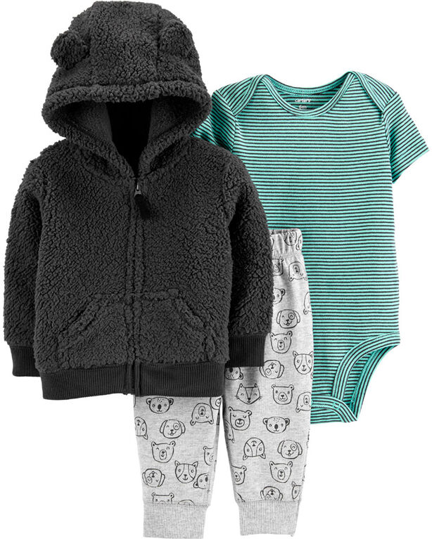Carter's 3-Piece Bear Cardigan Set - Grey, 3 Months