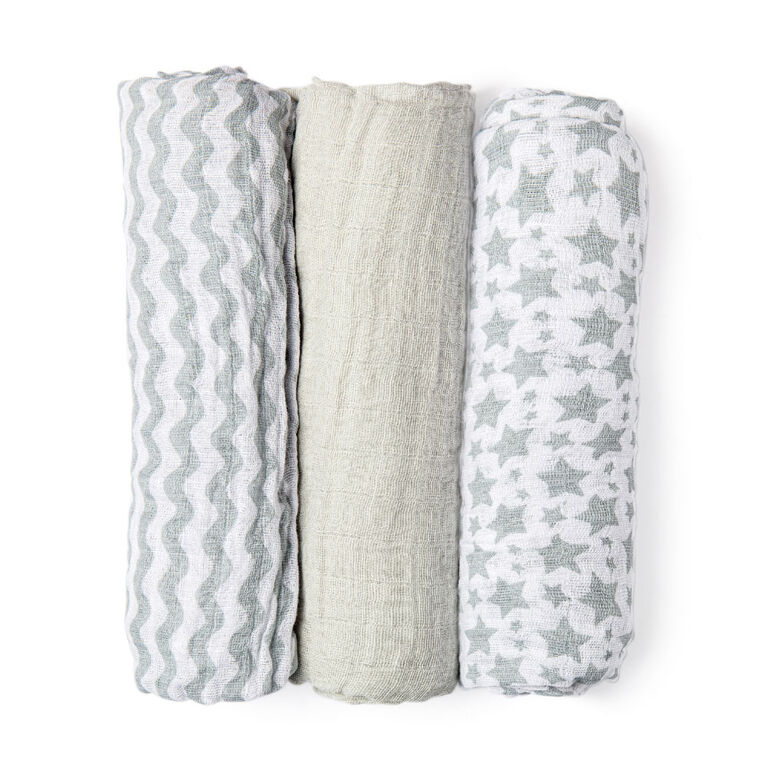 Grey Star/Wave Muslin Blanket -Set Of 3