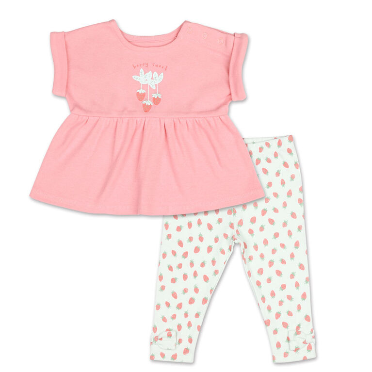 Koala Baby Strawberries Rolled Sleeve Top/Legging 2 Piece Set, 3-6 Months