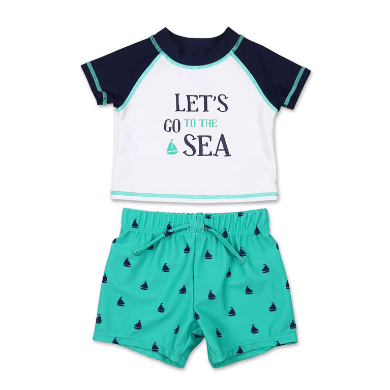 Koala Baby 2Pc Short Sleeve Let's Go To The Sea Rash Guard With Trunk, 6-9 Months