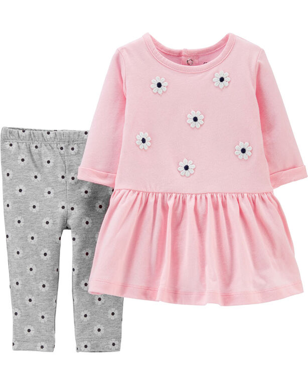 Carter’s 2-Piece Floral Jersey Dress & Legging Set - Pink/Grey, 12 Months