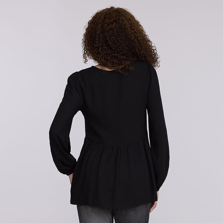 Motherhood - Long Sleeve Keyhole Blouse - Black - L