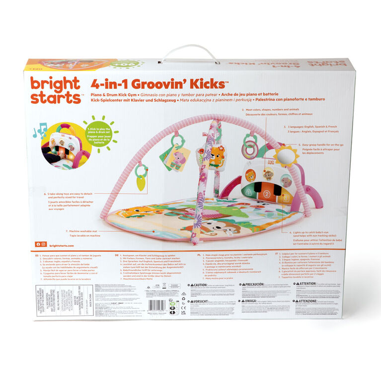 Bright Starts 4-in-1 Groovin' Kicks Piano and Drum Kick Gym - Floral Fiesta, Pink