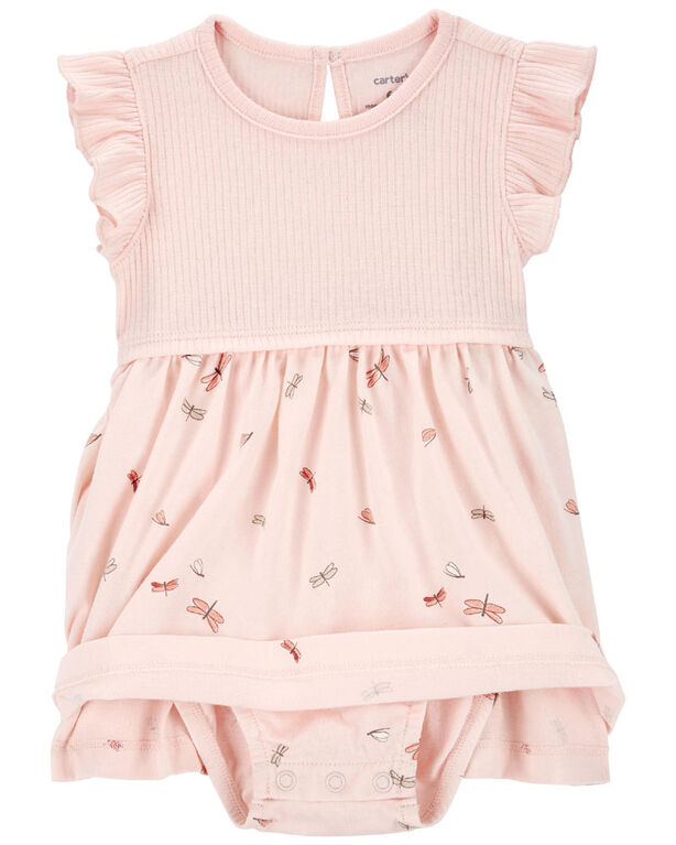 Carter's Two Piece Bodysuit Dress And Cardigan Set Pink  Newborn