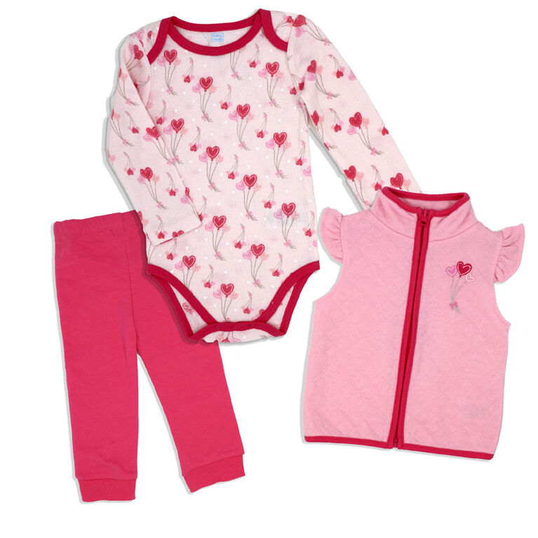 Baby Mode 3 Piece Pink Heart Vest Set 24M