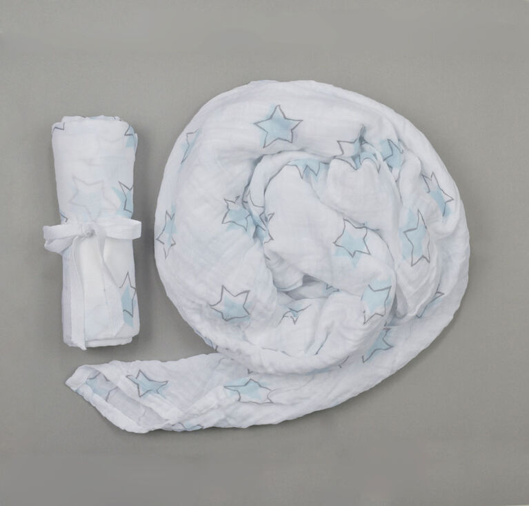 BBZanimo muslin swaddle blanket - Stars, Aqua | Babies R Us Canada