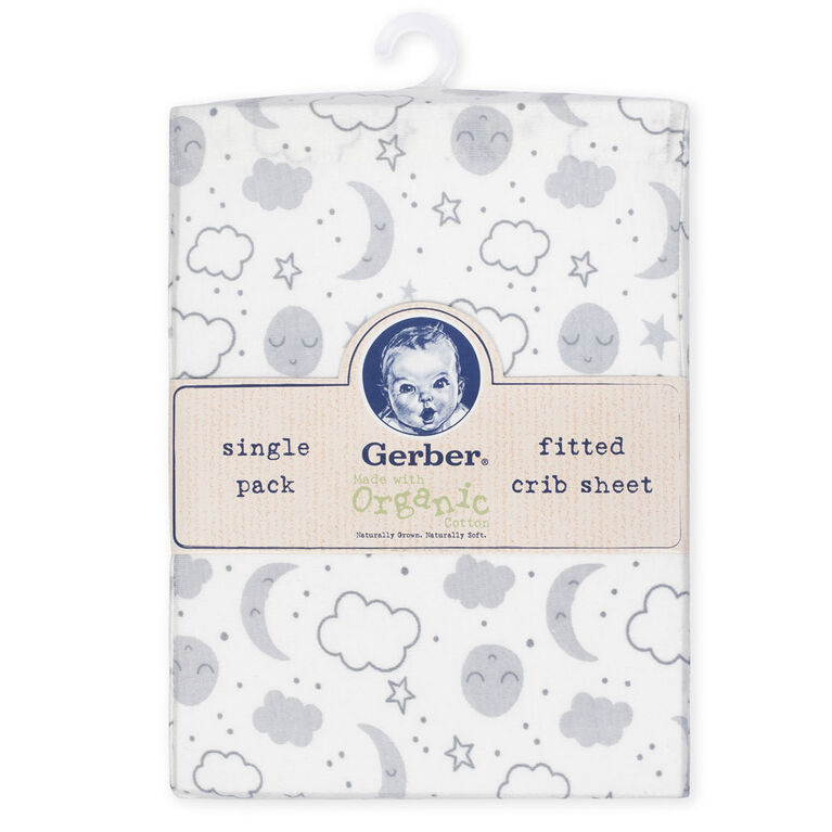 Gerber Organic Fitted Crib Sheet, Grey Cosmic