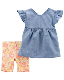 Ensemble 2 pièces haut en chambray et short extensible à motif fleuri Carter’s