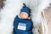 Lulujo Baby Hello World Newborn Bamboo Hat and Swaddle Blanket Set Navy