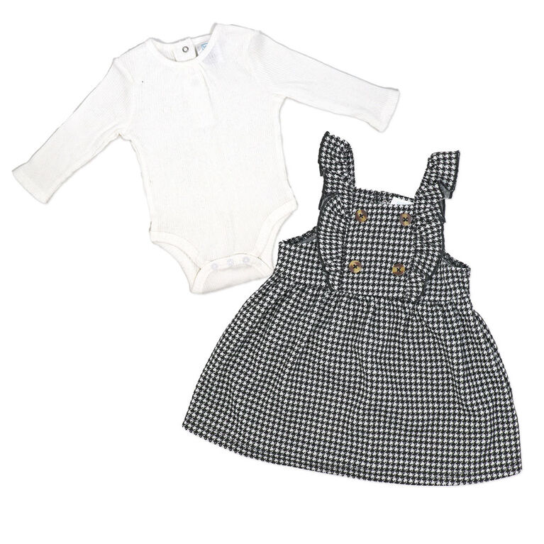 Baby Mode 2 Piece Ponte Cord Jumper Set: Cream Houndstooth 18M