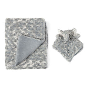 Grey Curly Plush Elephant Blanket Set