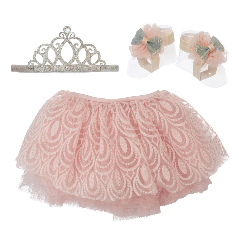Elly & Emmy 3 Piece Tutu Set With Silver Crown Tiara, and Matching Footwraps