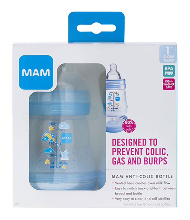 Mam Anti Colic Bottle 2 Pack 5oz - Blue