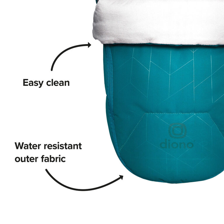 Diono Newborn Pod Stroller Footmuff For Baby, Head Body Support With Temperature Control Inside, Weatherproof, Water Resistant Lining, Universal Fit, Blue Turquoise