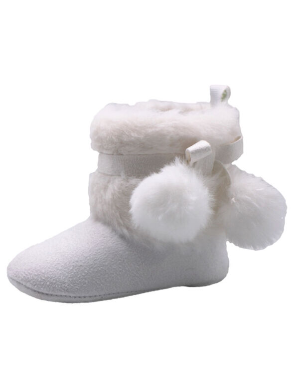 First Steps White Faux Fur Girls Booties Size 1, 0-3 months