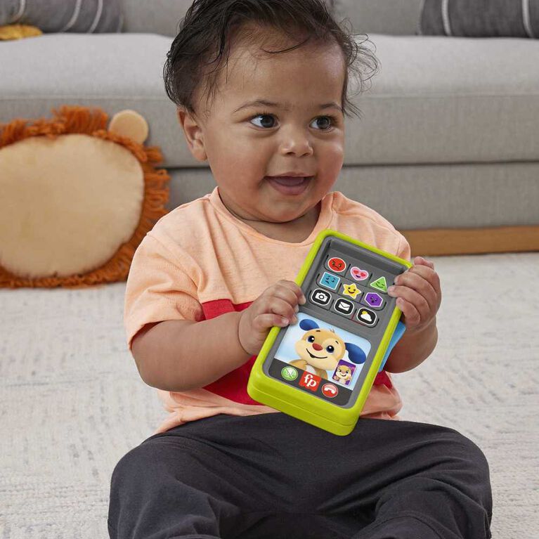 Fisher-Price Laugh & Learn Musical Toy Phone, 2-in-1 Slide to Learn Smartphone for Baby to Toddler, Multi-Language Version