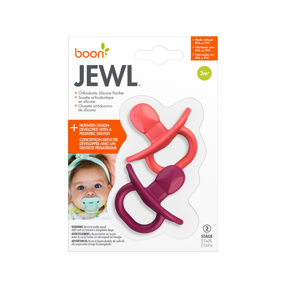 Boon JEWL Orthodontic Silicone Pacifier Stage 2 2 pack Pink