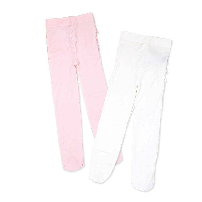 Baby Mode Signature Lot de 2 collants : rose et blanc, 2T-4T