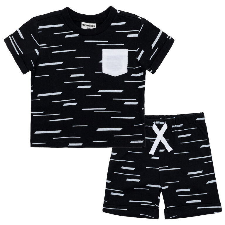 Pl Baby-Bébé  2Mcx  Ensemble Short Tricot Noir 6M