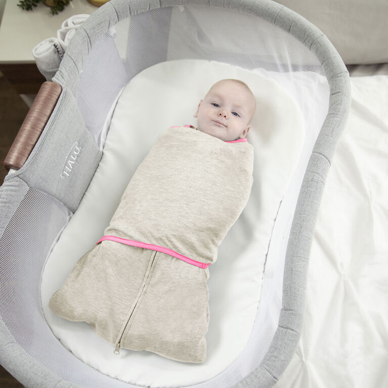 HALO SleepSack Swaddle - Ideal Temp - Oatmeal/Pink Small 3-6 Months