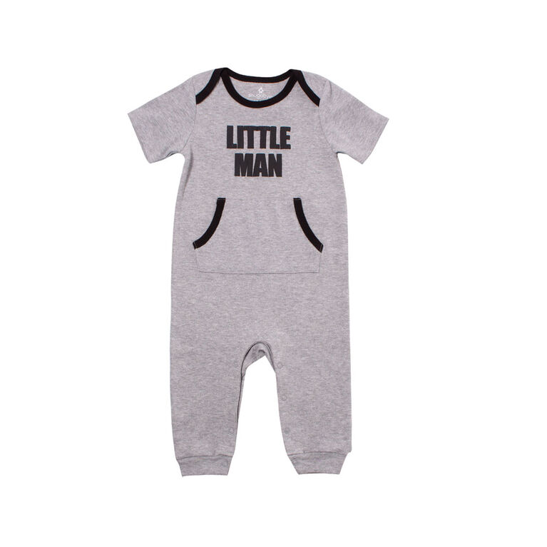 Snugagye Boys-Long Romper with Pockets-Grey Little Man 6-9 Months