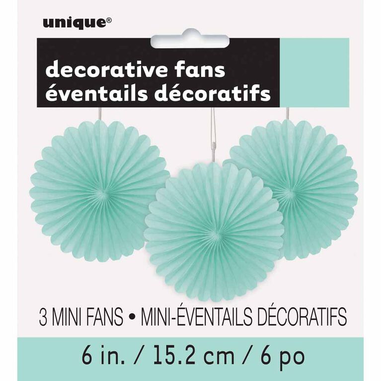 Mint Solid 6" Tissue Paper Fans 3 pieces