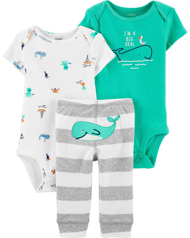 Carter's 3 piece Whale Set green - 9-12 Months