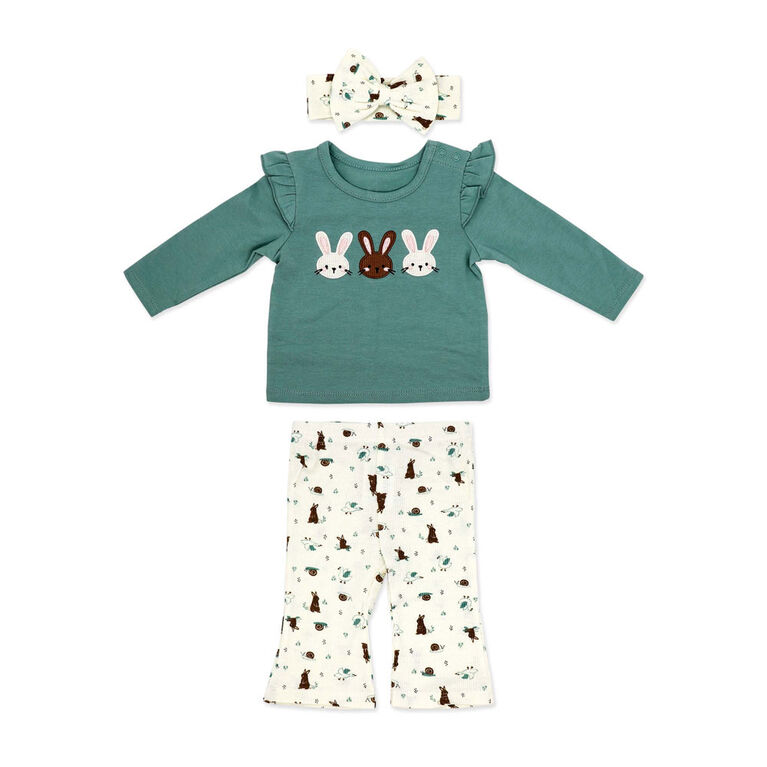 Baby Mode 3 Piece Legging and Headband Set: Team Bunnies 9M