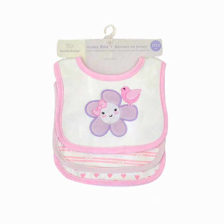 Koala Baby - 3 Pack Pink Flower Applique Jersey