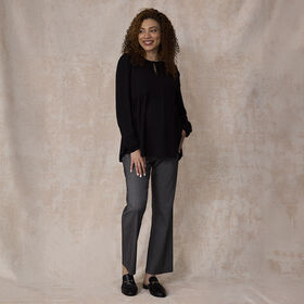 Motherhood - Long Sleeve Keyhole Blouse - Black - L