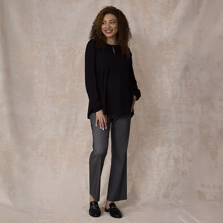Motherhood - Long Sleeve Keyhole Blouse - Black - L