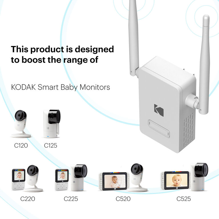 Kodak Cherish R100 Video Baby Monitor Range Extender - Advanced Coverage (Up To 1500Ft) With 10 Devices, 300Mbs Wi-Fi Booster, 62/128-Bit Encryption.