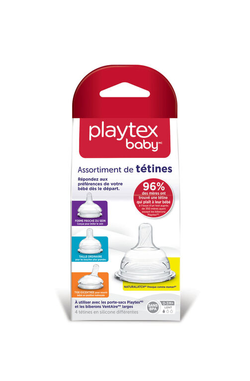 Playtex - Assortiment de 4 tétines débit lent.